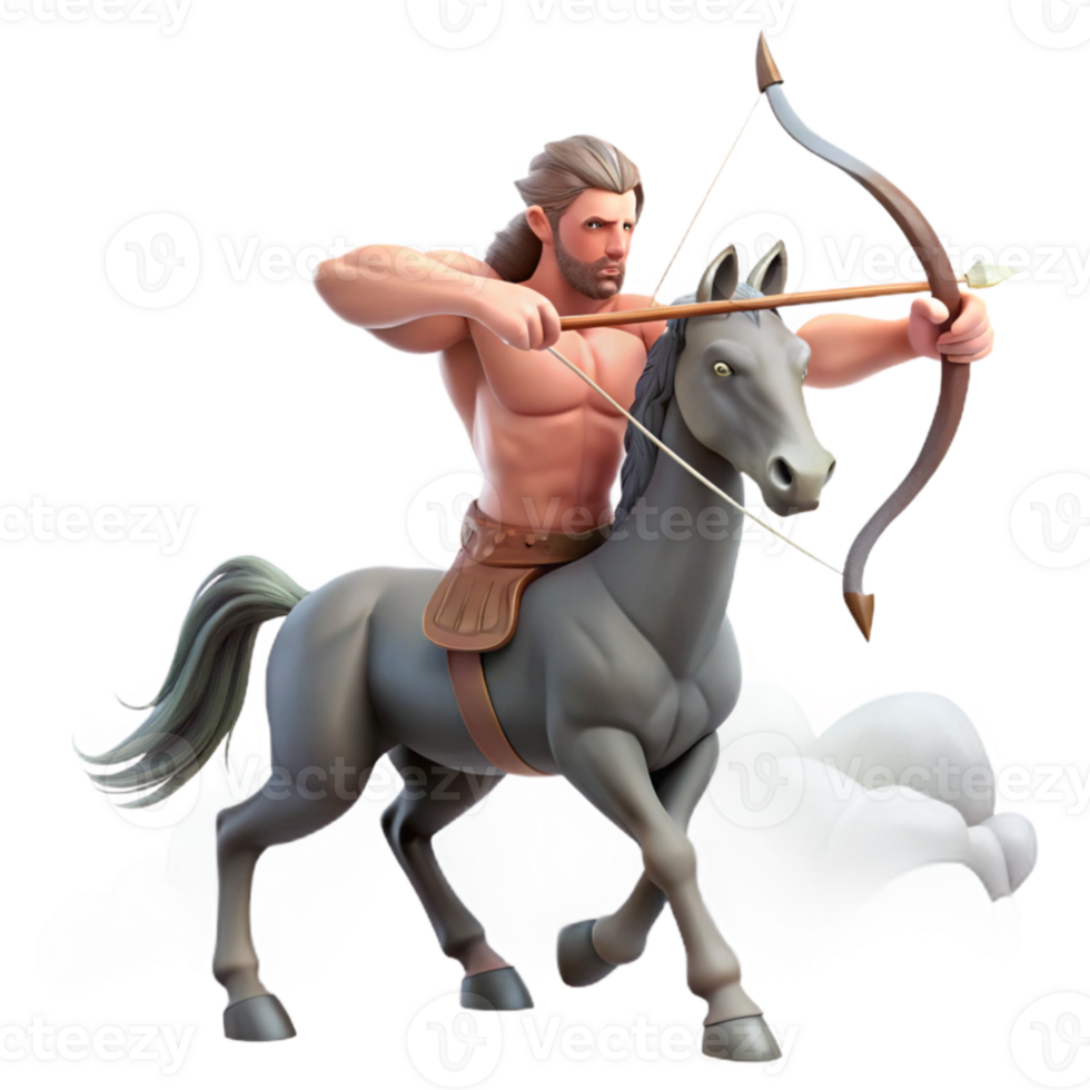 elegant rustic A wise centaur aiming a bow and arrow, his horse half muscular and powerful, set in a misty forest, realistic style, soft diffused light high resolution png