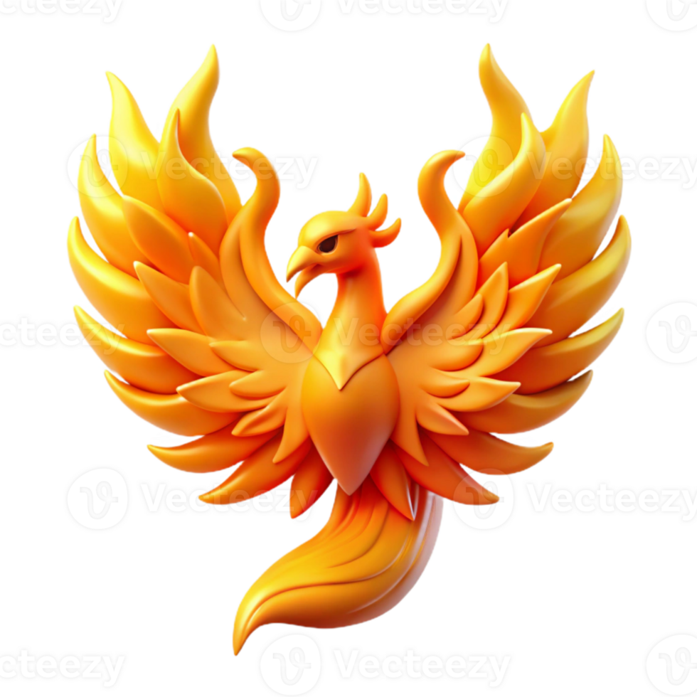 impressive minimalist A proud phoenix engulfed in flames, rising from its ashes, Art Deco style, vibrant orange and yellow hues professional png