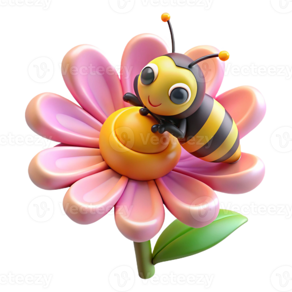 vibrant creative A busy bee collecting pollen from a flower, close-up, vibrant colors genuine png