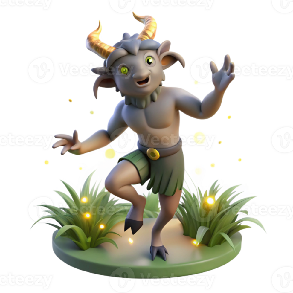 wonderful traditional A playful satyr dancing in a moonlit glade, surrounded by fireflies, in a whimsical, Art Deco style authentic png