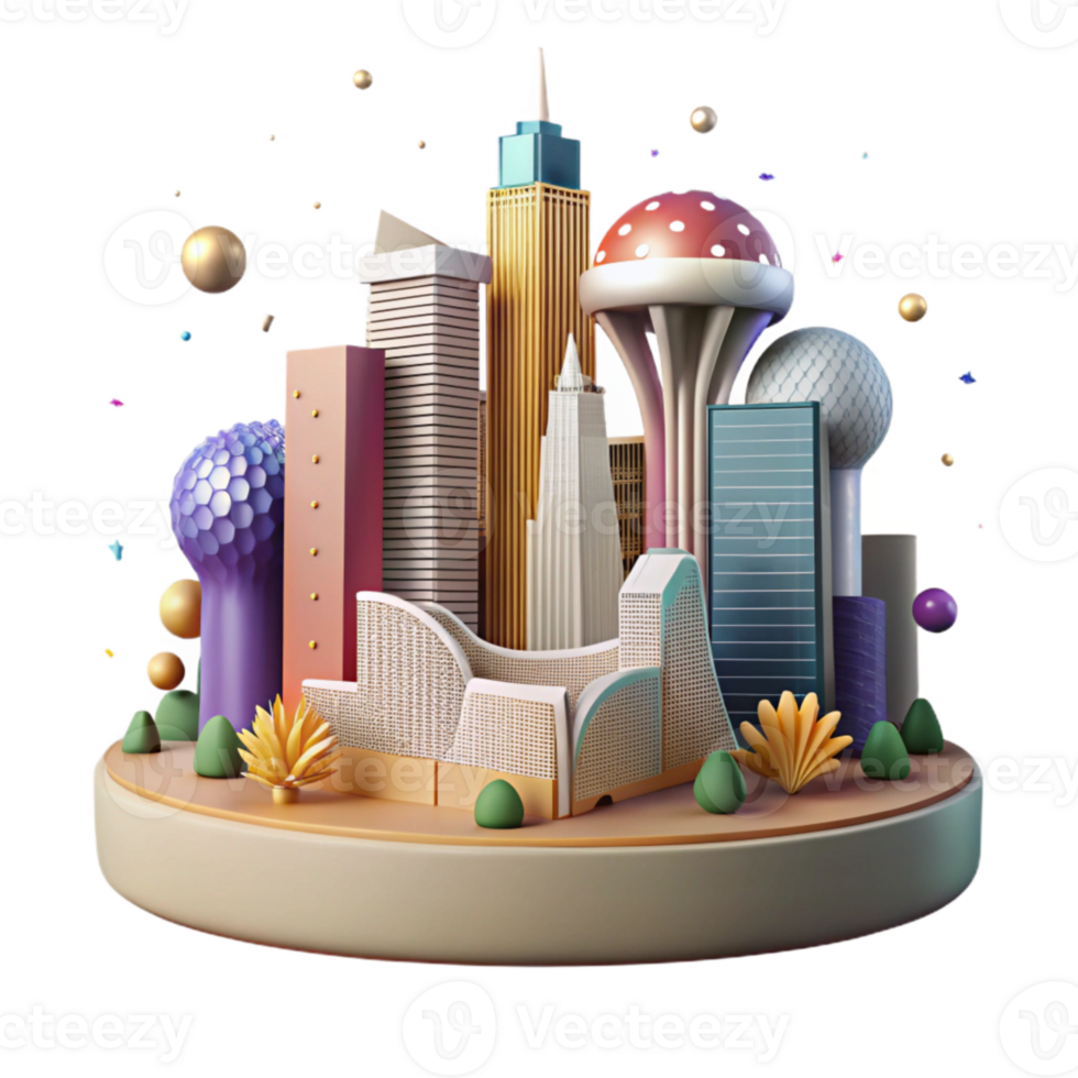 elegant artistic Dallas Skyline Reunion Tower Cutout for Texas Tourism premium png