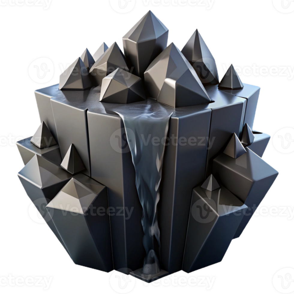 beautiful modern Fractured geometric shapes cascading like a waterfall, rendered in a matte black finish with subtle ambient occlusion, cyberpunk style premium png