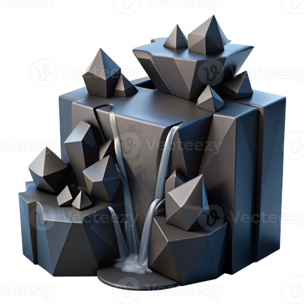 magnificent traditional Fractured geometric shapes cascading like a waterfall, rendered in a matte black finish with subtle ambient occlusion, cyberpunk style 4K png