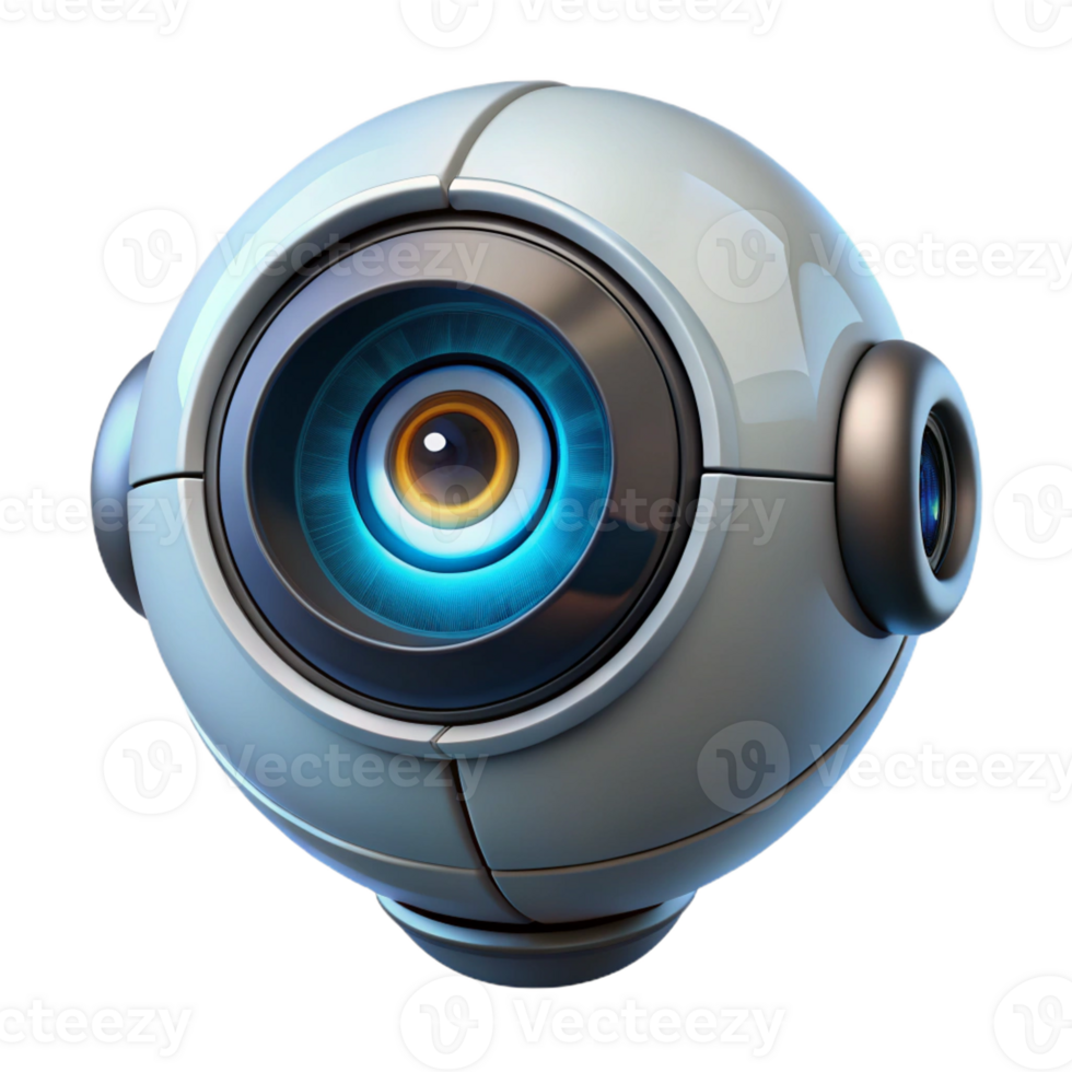 magnificent minimalist A robotic eye gazing intently at the viewer, illuminated by a single light source, in a mysterious, sci-fi style genuine png