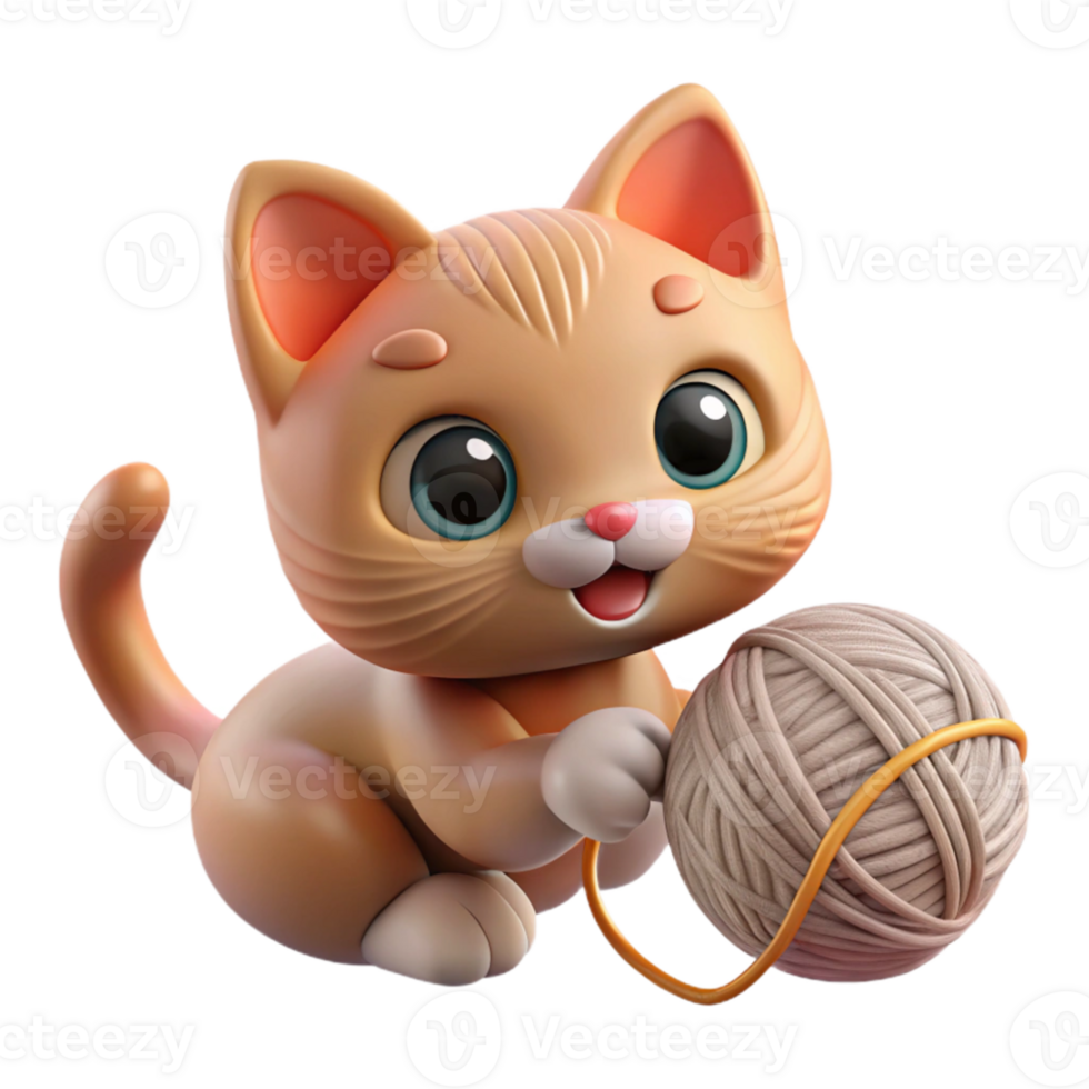 elegant artistic A playful kitten batting at a ball of yarn, close-up, soft focus high quality png