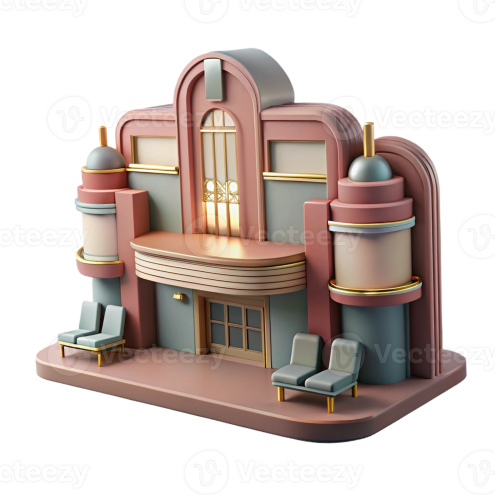 serene classic A decaying Art Deco cinema, faded glamour, haunting atmosphere, muted colors genuine png