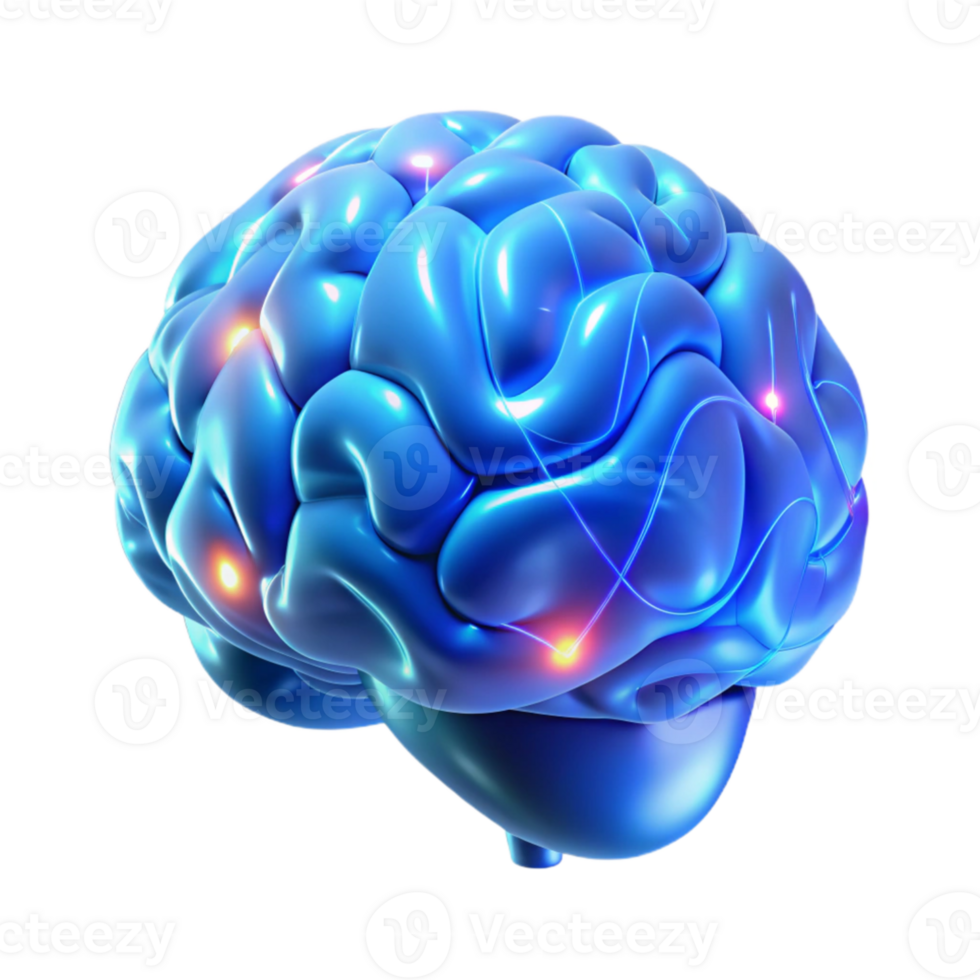 magnificent contemporary A holographic projection of a human brain rotating, showcasing neural connections, illuminated by blue light, medical illustration style 4K png