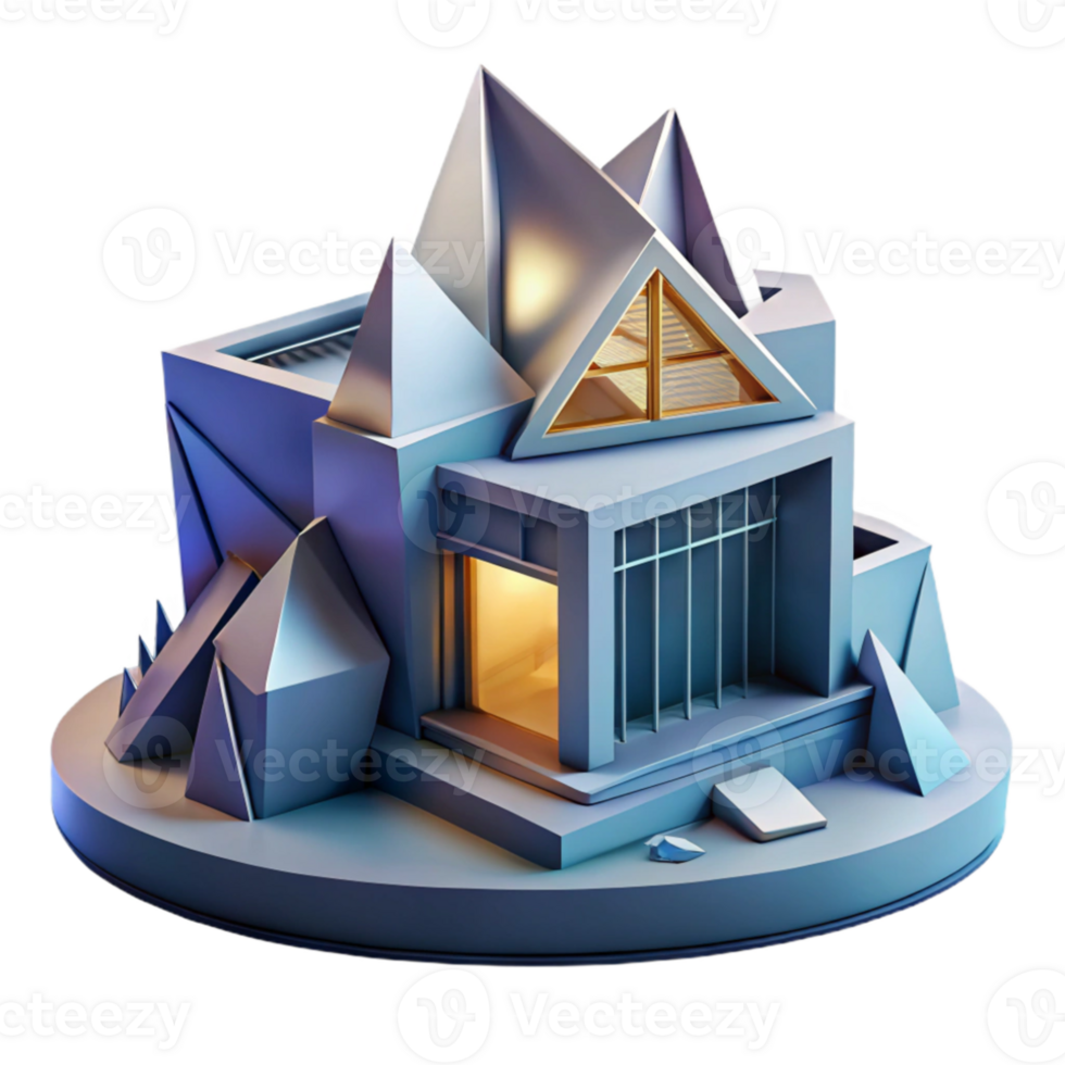 wonderful creative Deconstructivist museum, fragmented forms, sharp angles, dramatic uplighting, abstract style original png