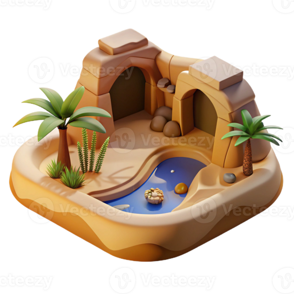 magnificent abstract A desert oasis with a hidden subterranean dwelling, warm sand tones, soft light, mysterious atmosphere, concept art style exclusive png
