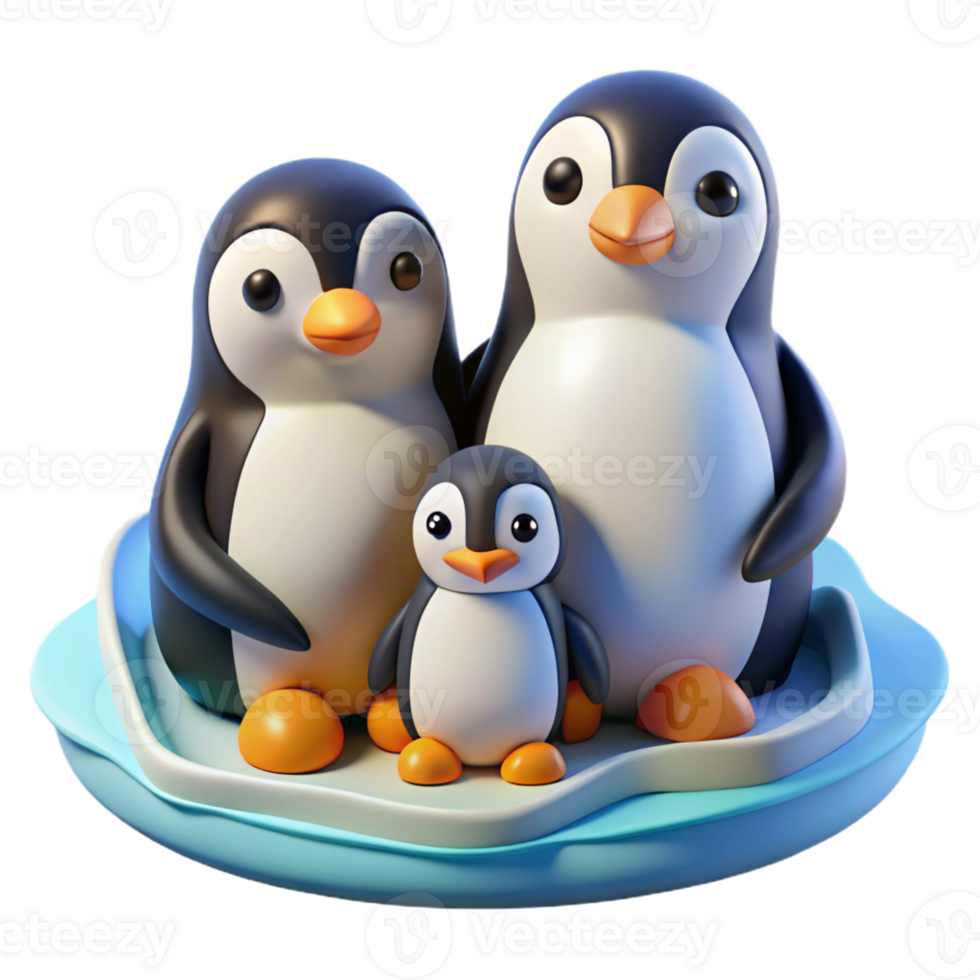 vibrant artistic A family of penguins huddled together on a snowy landscape, rendered in a cute, cartoonish style with simple shapes and bold colors authentic png