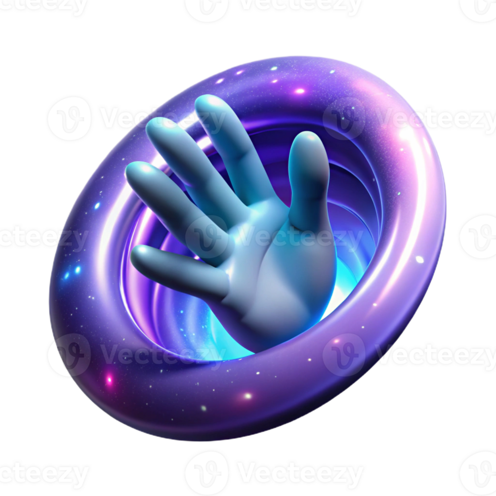 wonderful contemporary A giant, crystalline hand reaching out of a swirling portal of chromatic energy, in a cosmic horror style, premium png