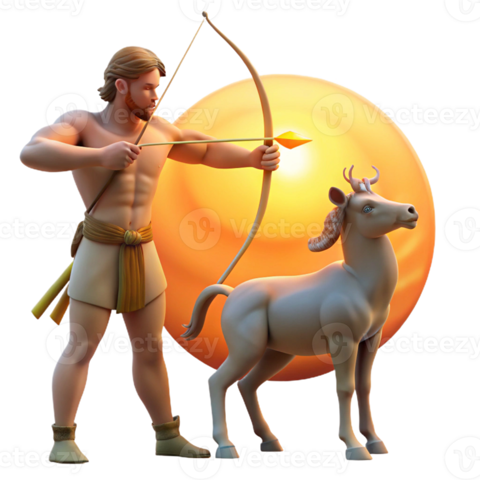 vibrant rustic A wise centaur teaching archery to a young nymph, bathed in the warm light of a setting sun, in a classical, Renaissance style high resolution png
