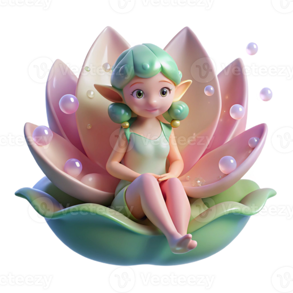 magnificent abstract A charming fairy resting on a flower petal, surrounded by dew drops, lit by the soft morning light. Fairy tale fantasy, whimsical style original png