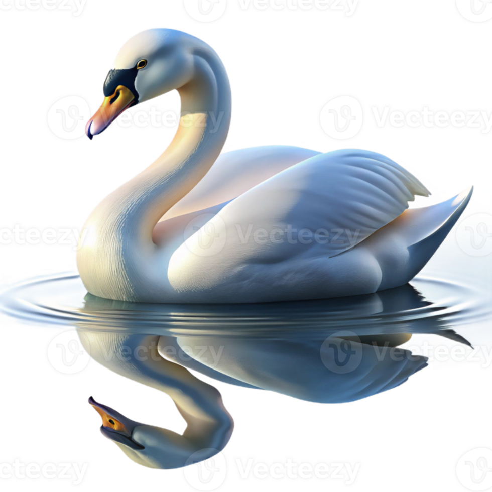 vibrant rustic A graceful swan gliding across a calm lake, with its reflection shimmering in the water, under a soft, morning light, in a serene, nature photography style genuine png