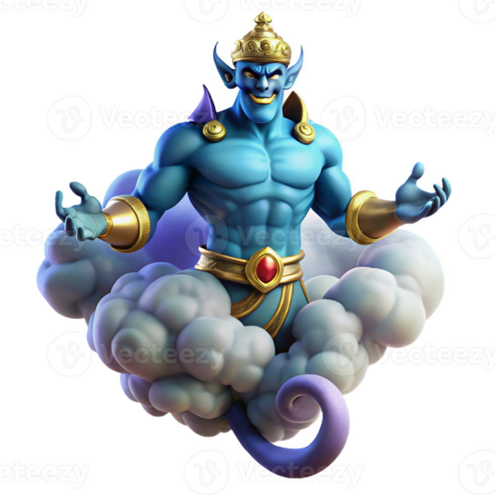 serene rustic A powerful djinn emerging from a swirling cloud of smoke, illuminated by flickering torches. Orientalist fantasy art style genuine png