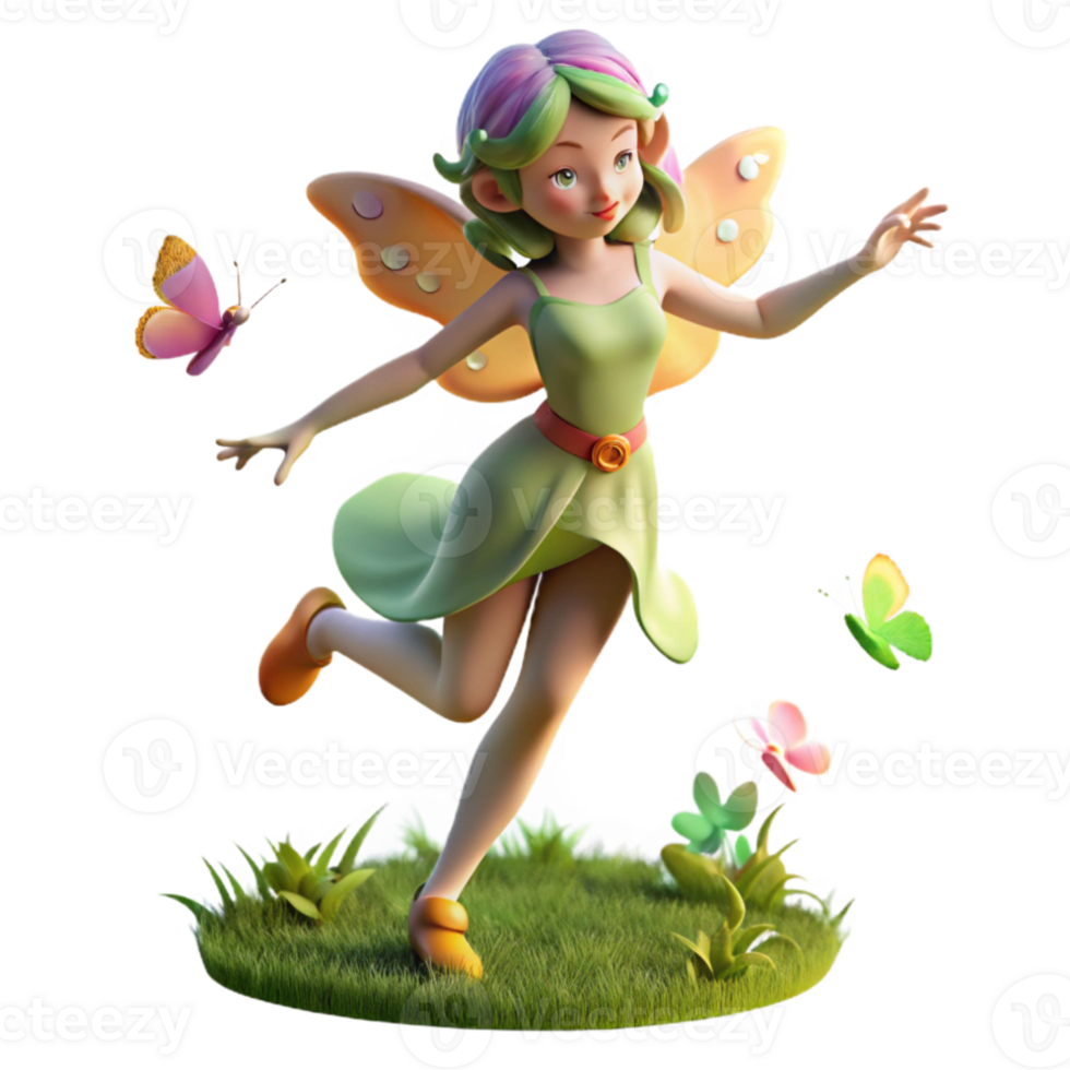 vibrant creative A playful nymph dancing in a sunlit meadow, surrounded by butterflies, Impressionist painting style, soft diffused light authentic png
