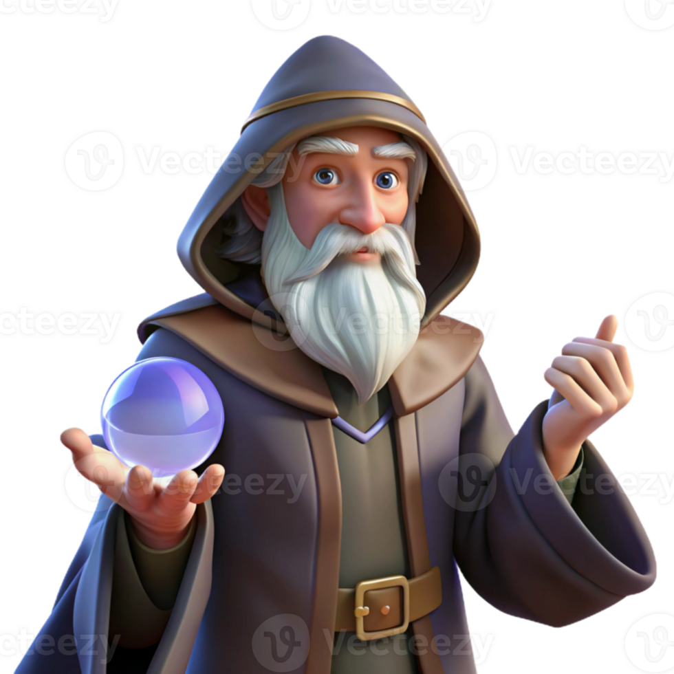 extraordinary minimalist A wise old wizard with a long white beard, holding a glowing crystal orb, in a dimly lit study. Baroque painting style exclusive png
