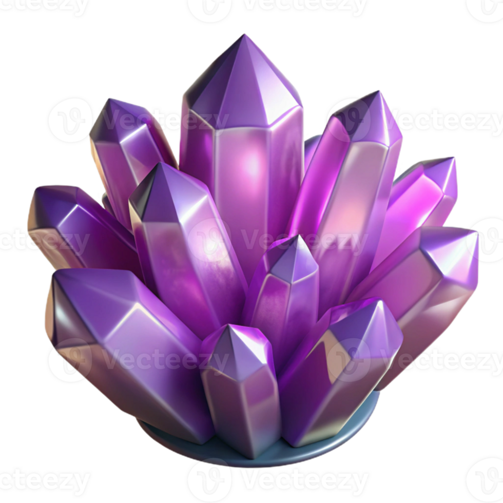vibrant minimalist A cluster of amethyst crystals, glistening with internal light, dark background, dramatic lighting exclusive png