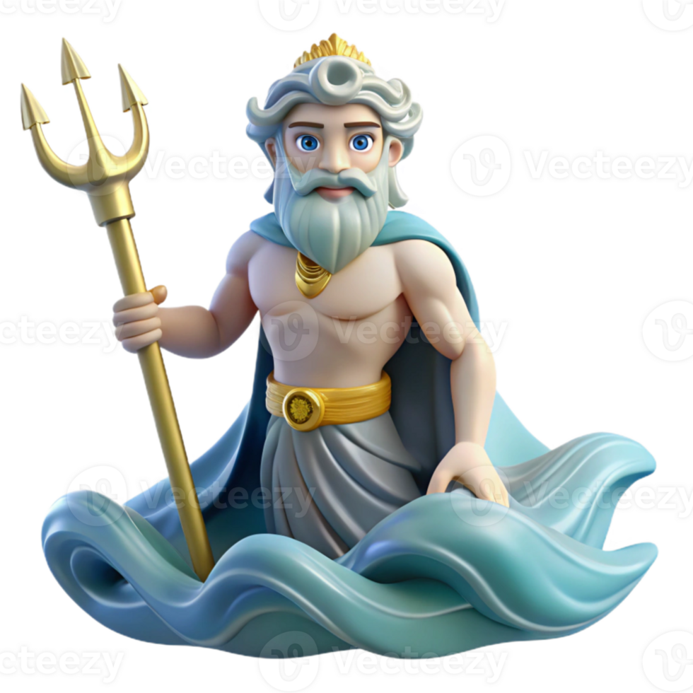 serene minimalist A wise Poseidon with a trident, commanding the waves, classical style, oceanic lighting detailed png