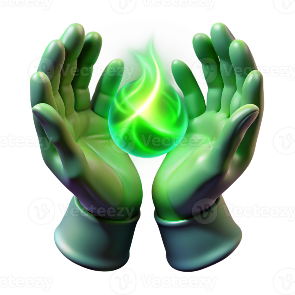 elegant artistic A pair of spectral hands weaving a tapestry of emerald green energy, illuminated by a celestial aurora borealis, in a ethereal art style high resolution png