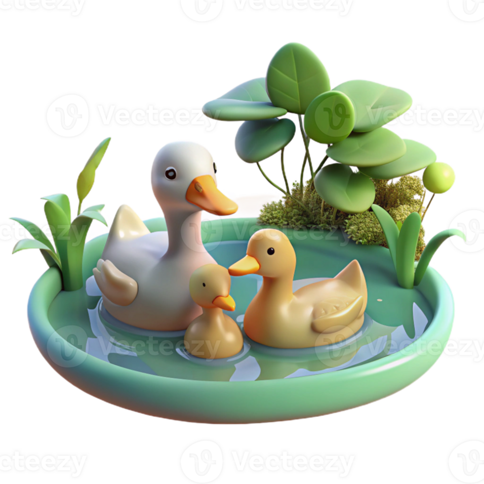 magnificent vintage A family of ducks swimming in a pond, park setting, soft afternoon light, impressionistic style exclusive png