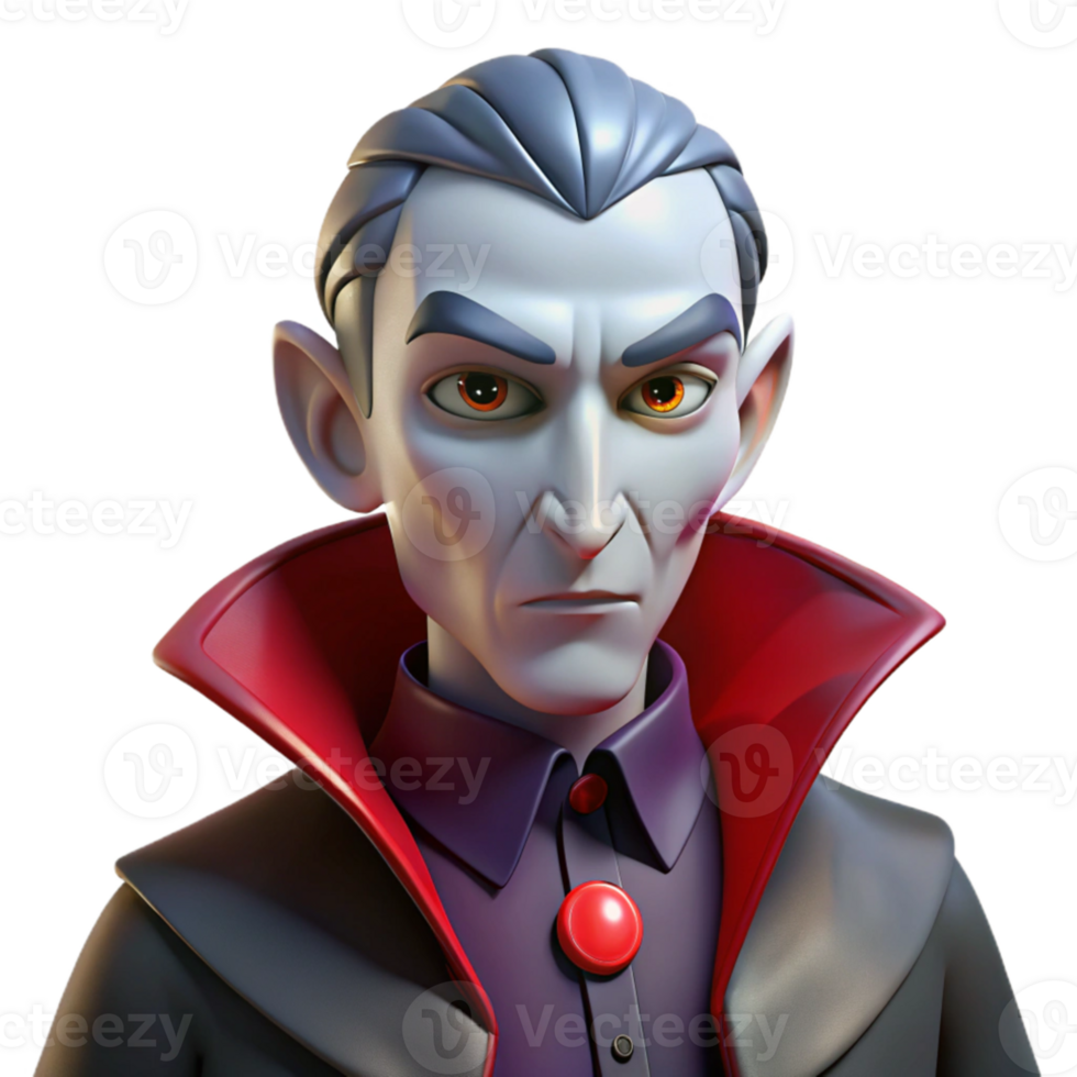 dramatic classic Portrait of a regal vampire with pale skin, piercing red eyes, and elegant attire. Dark, gothic lighting detailed png