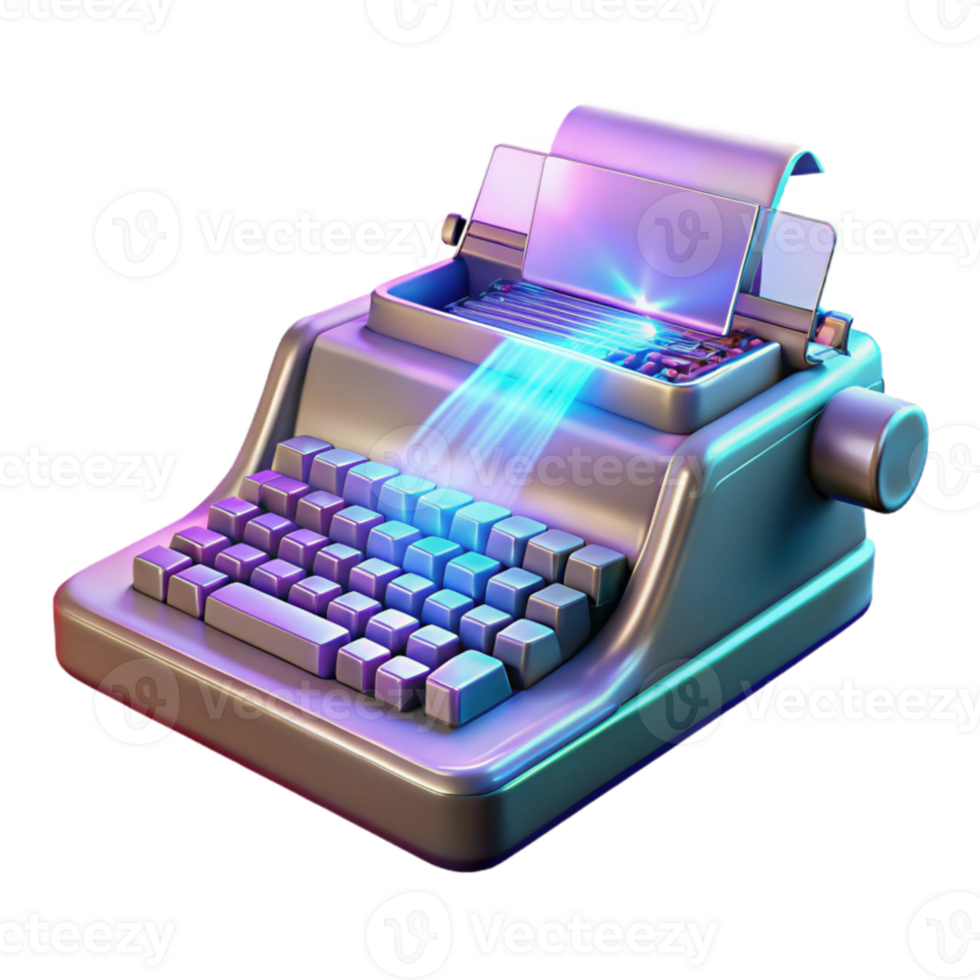 vibrant traditional An antique typewriter transforming into a holographic keyboard, keys dissolving into pixels mid-transformation, lit by a warm, ambient light. Surreal style premium png