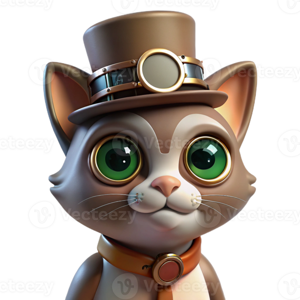 magnificent classic A steampunk cat wearing a tiny top hat and goggles. Soft, studio lighting. Pet portrait style premium png