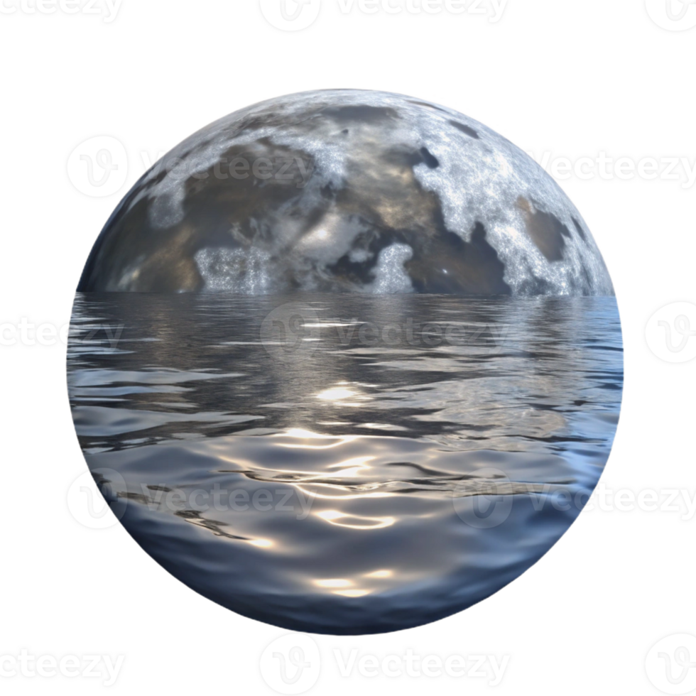 impressive traditional Full moon rising over a calm ocean, silvery light, tranquil, romantic, photographic style, original png