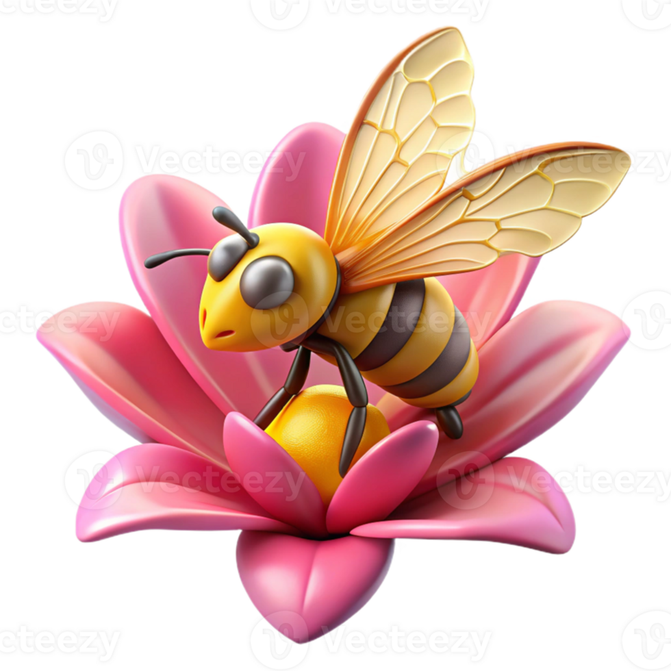 impressive contemporary A close-up of a bee collecting pollen from a flower, vibrant colors, macro photography, detailed textures high resolution png