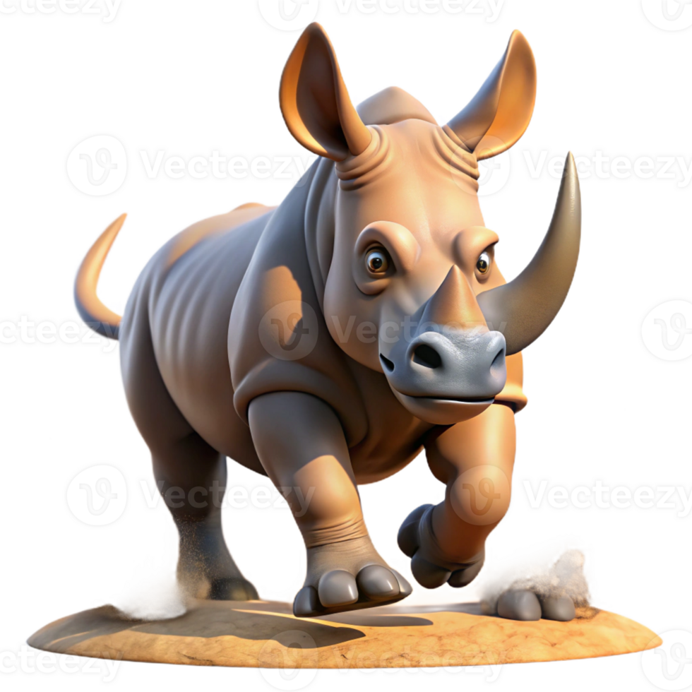 beautiful classic A powerful rhinoceros charging through a dusty savanna, its horn glinting in the sunlight, in a dynamic, action-packed style professional png