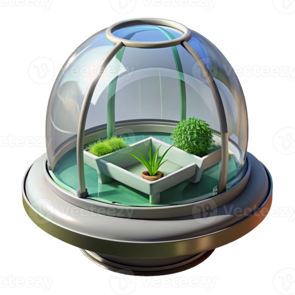 elegant modern Floating spherical greenhouse, transparent glass, hydroponic gardens, internal lighting, futuristic farming authentic png