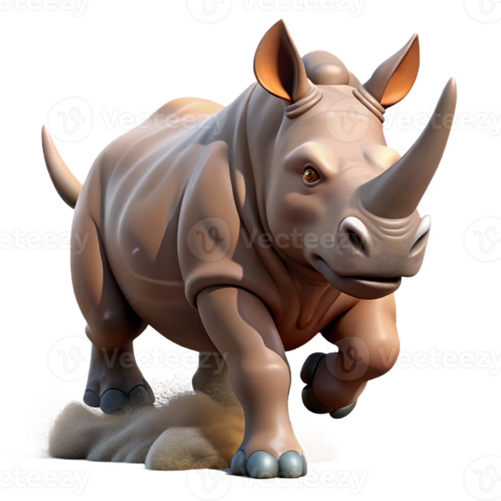 impressive traditional A powerful rhinoceros charging through the savanna, dust clouds, dynamic pose 4K png