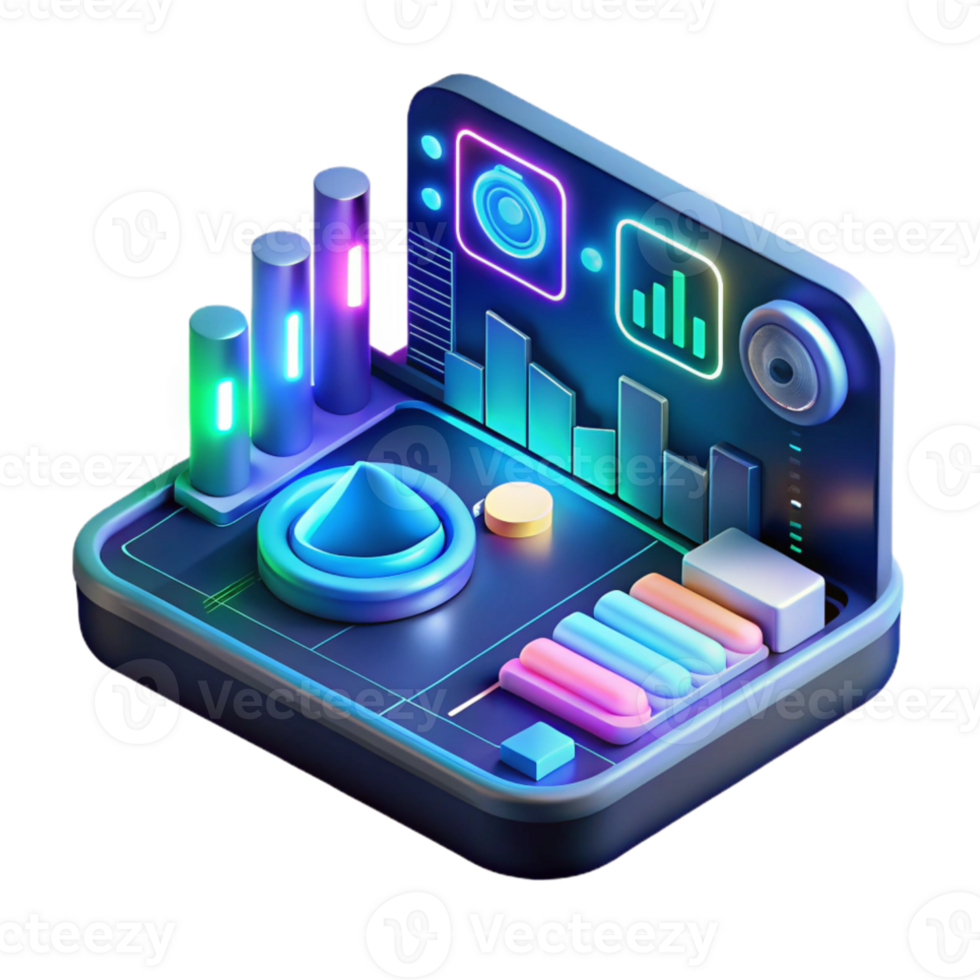 dramatic rustic A futuristic interface displaying complex data visualizations, glowing lines and charts, lit by a dynamic, shifting light. Cyberpunk style original png