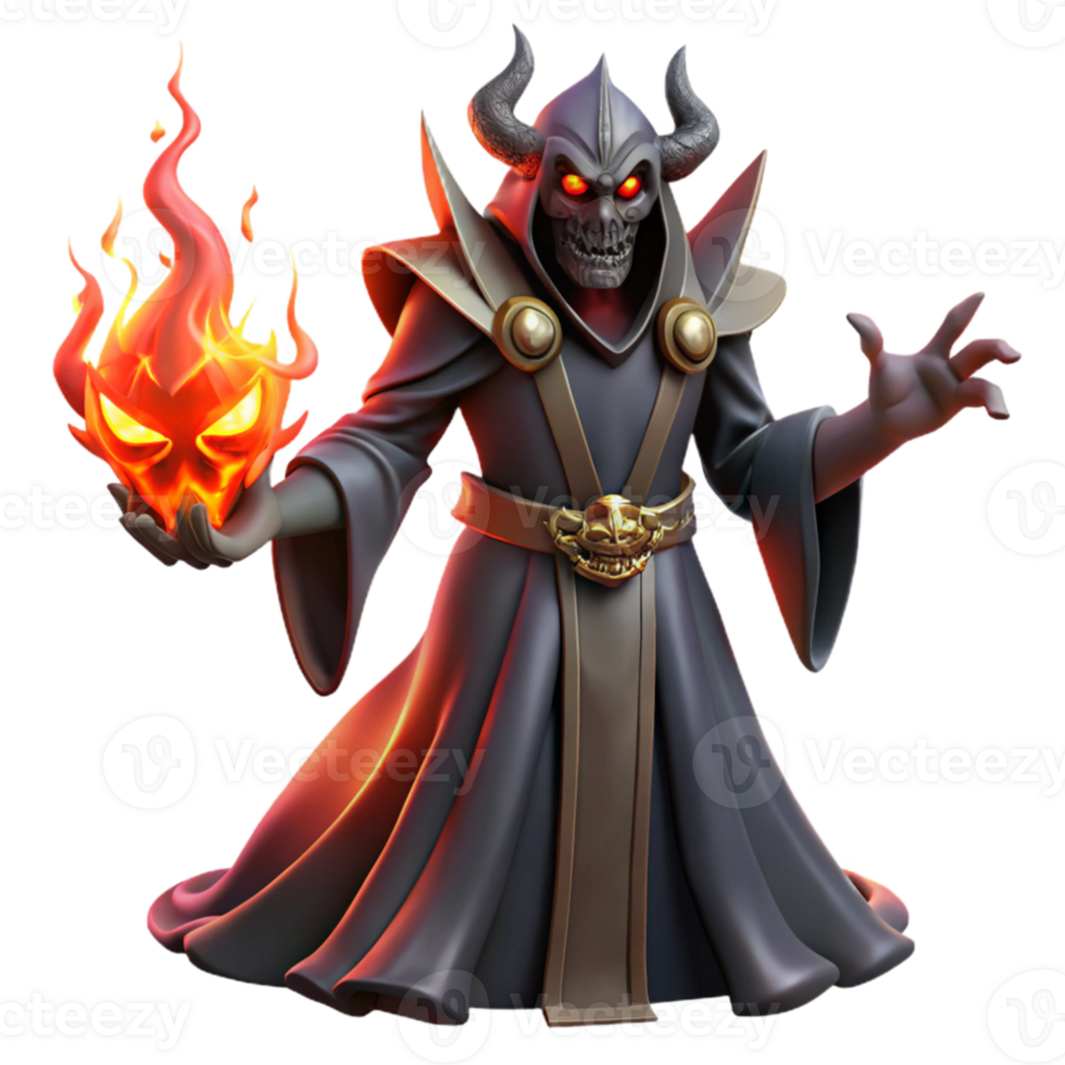 wonderful minimalist A powerful warlock summoning a demon from the fiery depths of hell. Dark fantasy art style high quality png