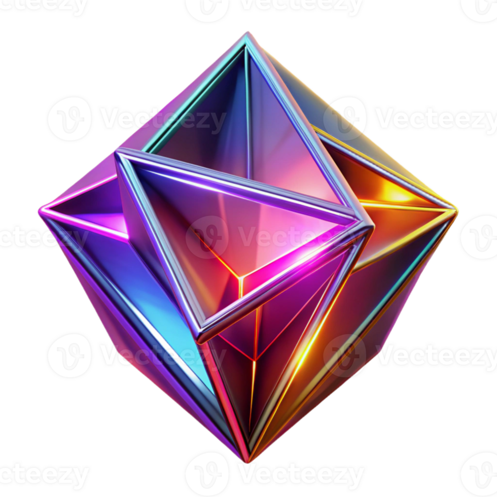 beautiful creative Fractured geometric shapes in vibrant neon hues, with sharp, contrasting edges and a glowing inner light, digital art style genuine png