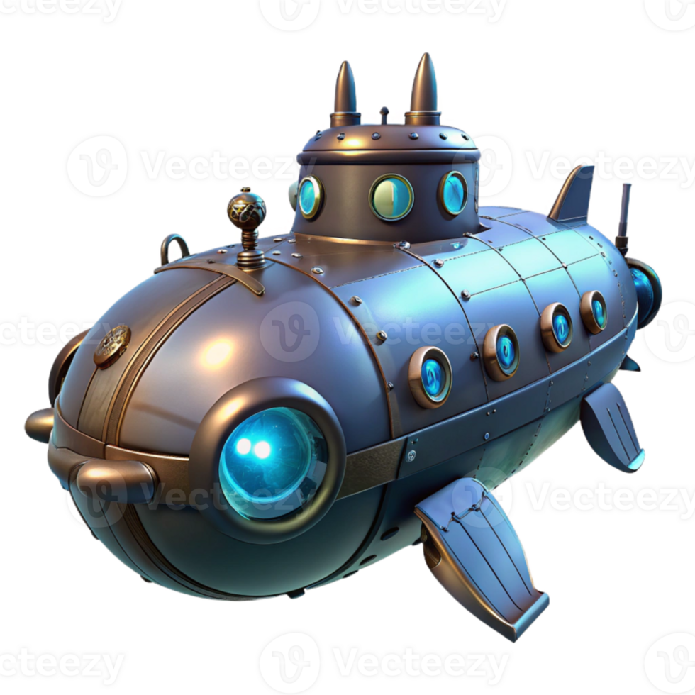 extraordinary traditional A steampunk submarine exploring the depths of the ocean. Dark, underwater lighting. Sci-fi art style genuine png