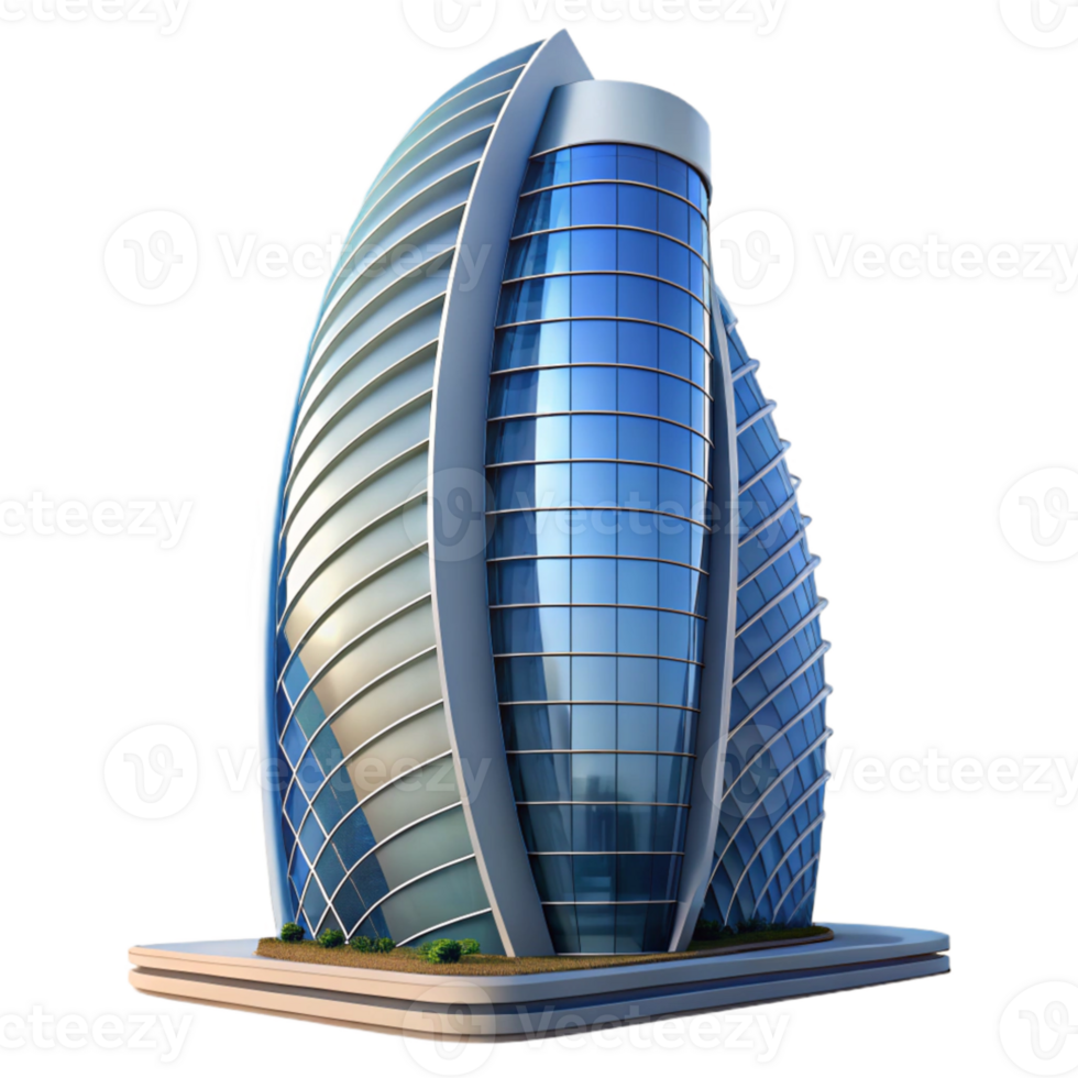 beautiful artistic Modern skyscraper with parametric design, curved lines, glass facade, city skyline in the background exclusive png