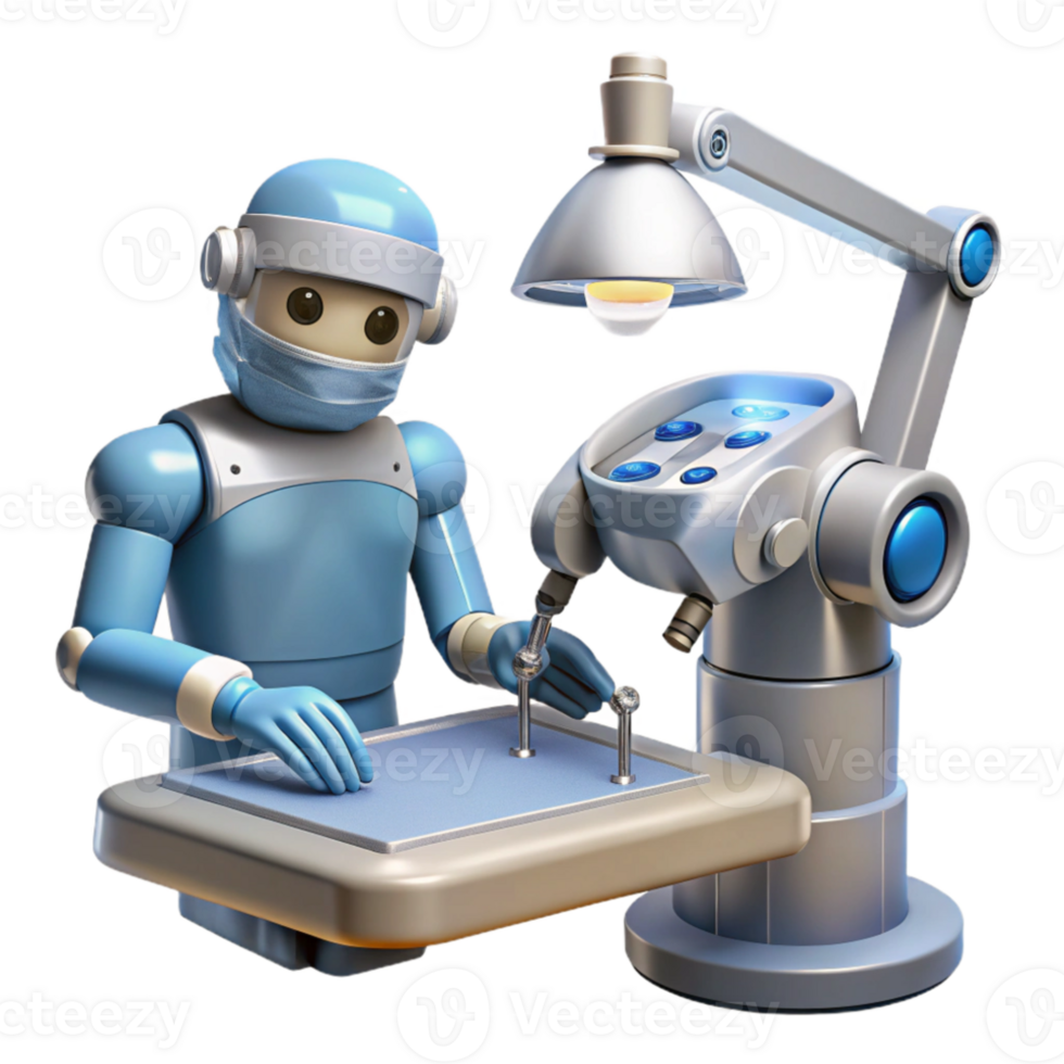 serene creative An AI-powered robotic surgeon performing a delicate operation with precision instruments, lit by a focused surgical lamp. Medical illustration, photorealistic style genuine png