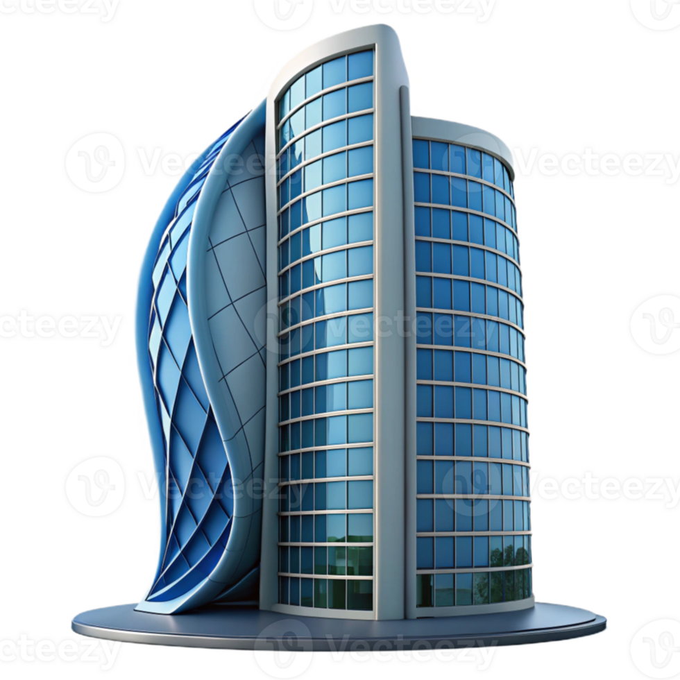 magnificent rustic Modern skyscraper with parametric design, curved lines, glass facade, city skyline in the background original png