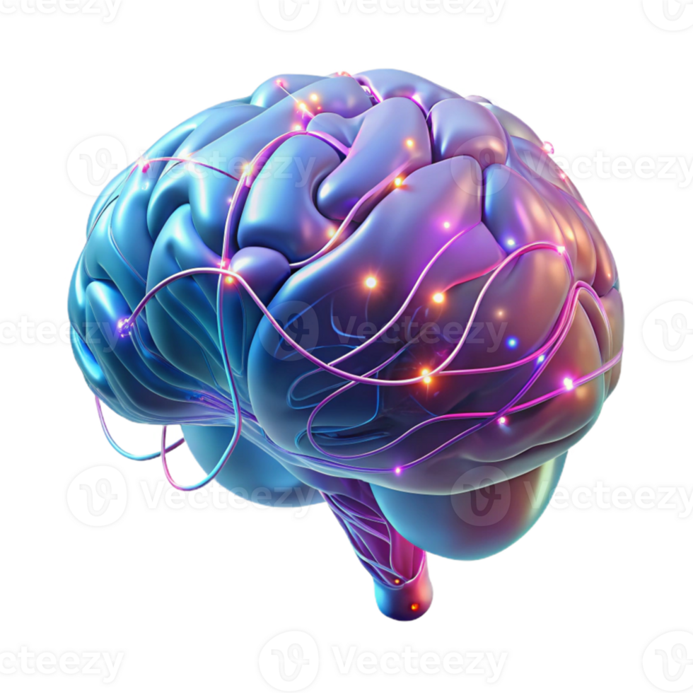 wonderful rustic A holographic projection of a human brain, neural pathways glowing and pulsating, dark background with blue and purple hues, medical illustration style exclusive png