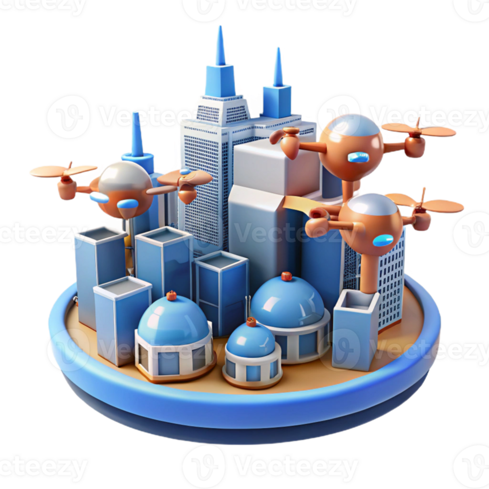 impressive creative A group of drones delivering packages in a futuristic city, daylight, logistical style high quality png