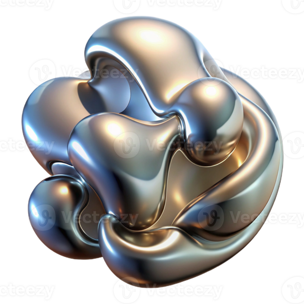 extraordinary creative Flowing, organic shapes resembling liquid metal, with a chrome finish reflecting a warm, ambient light, in a surrealist style authentic png