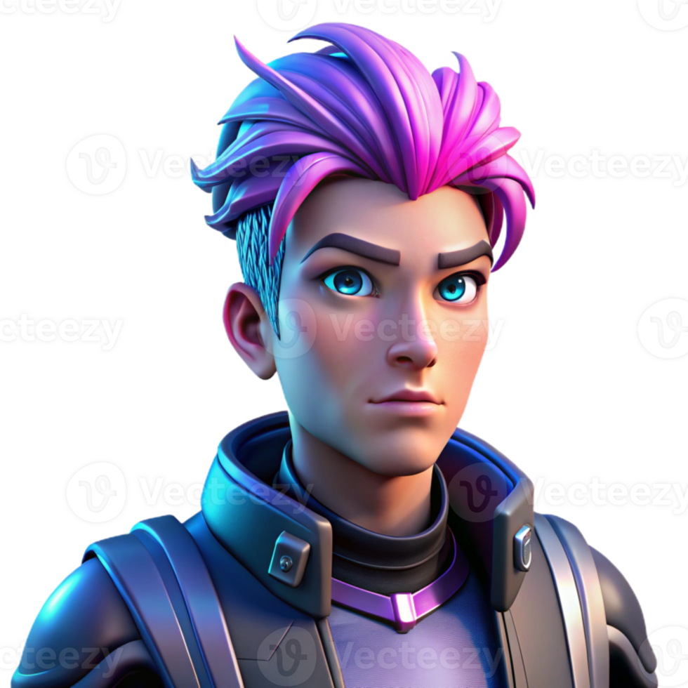 stunning contemporary Portrait of a stylish cyberpunk with neon-colored hair and cybernetic implants, lit by vibrant city lights, in a cyberpunk style 4K png