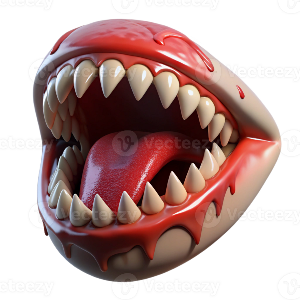 wonderful modern A close-up of a screaming mouth filled with razor-sharp teeth, lit by a strobe light, with blood dripping from the lips. Extreme horror style high resolution png