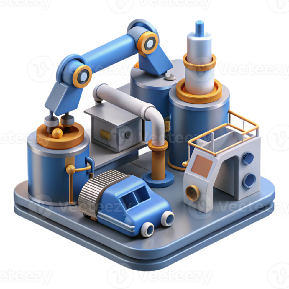 serene abstract A futuristic factory with automated robots working on assembly lines, industrial design style exclusive png