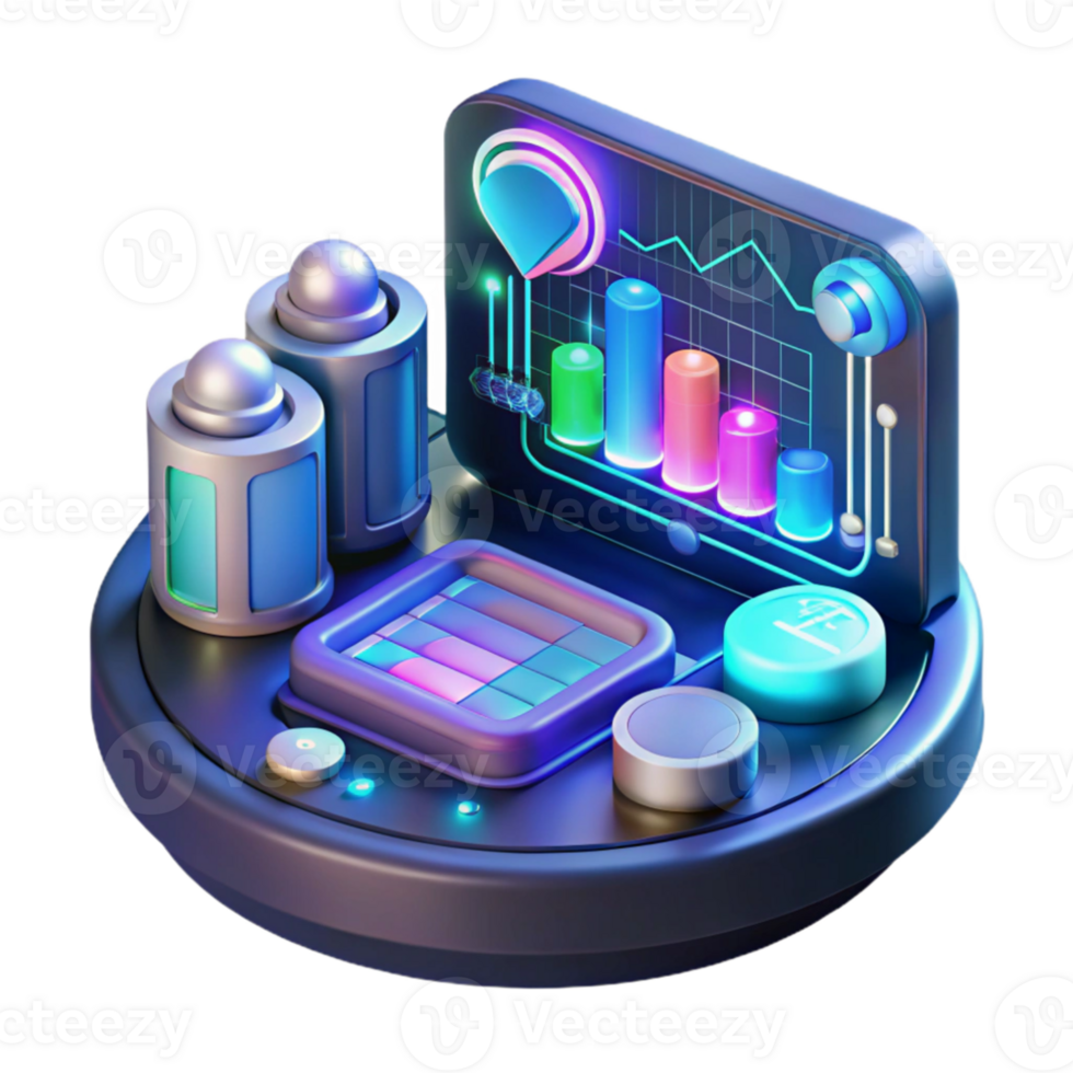 serene contemporary A futuristic interface displaying complex data visualizations, glowing lines and charts, lit by a dynamic, shifting light. Cyberpunk style high resolution png