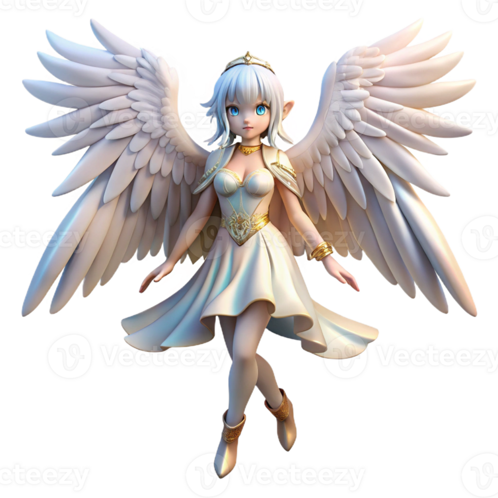serene rustic An anime angel with large, feathered wings, ethereal lighting, celestial anime style, graceful pose genuine png