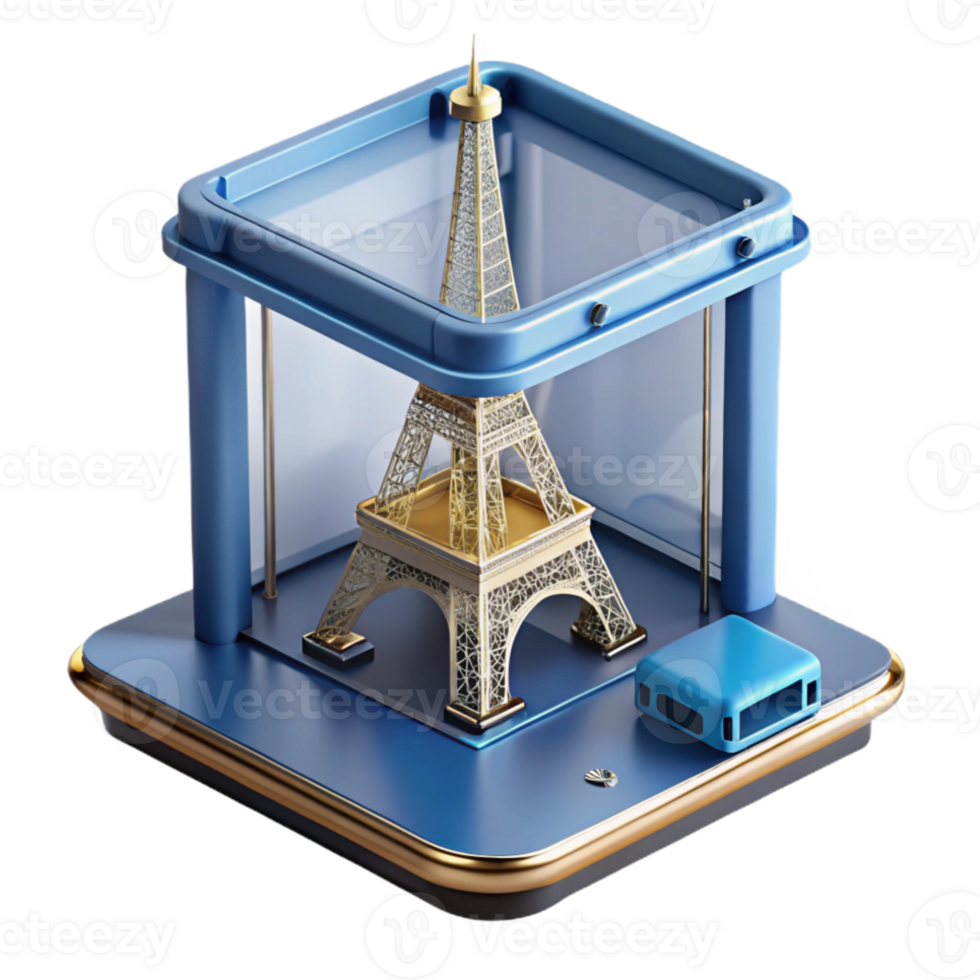 vibrant minimalist A 3D printer creating a miniature replica of the Eiffel Tower, layer by layer, time-lapse photography style professional png