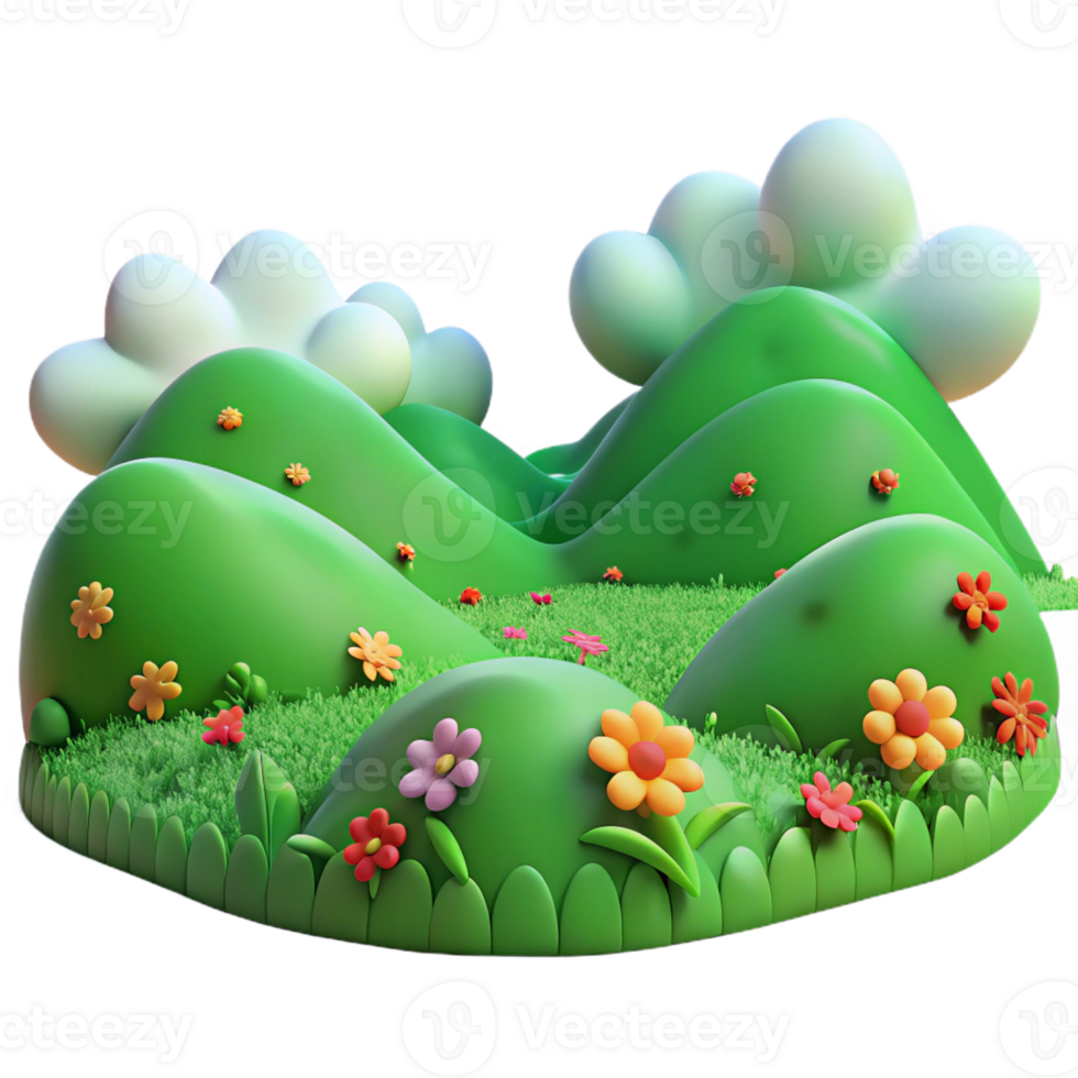 vibrant modern Rolling green hills dotted with wildflowers under a summer sky, vibrant colors, idyllic, impressionistic style, authentic png
